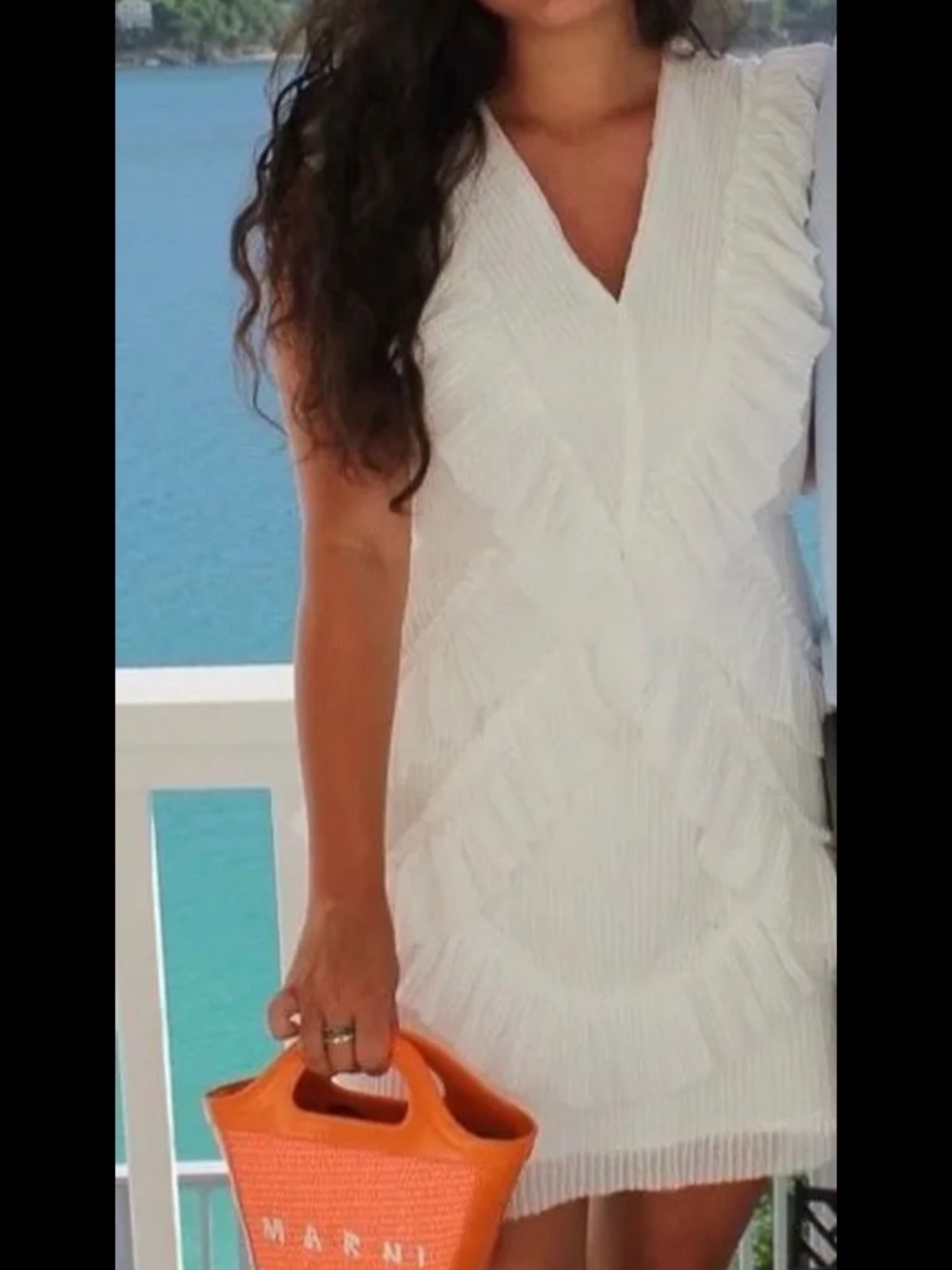 Lizard Thicket White Mini Dress with V-Neck Ruffle Detail